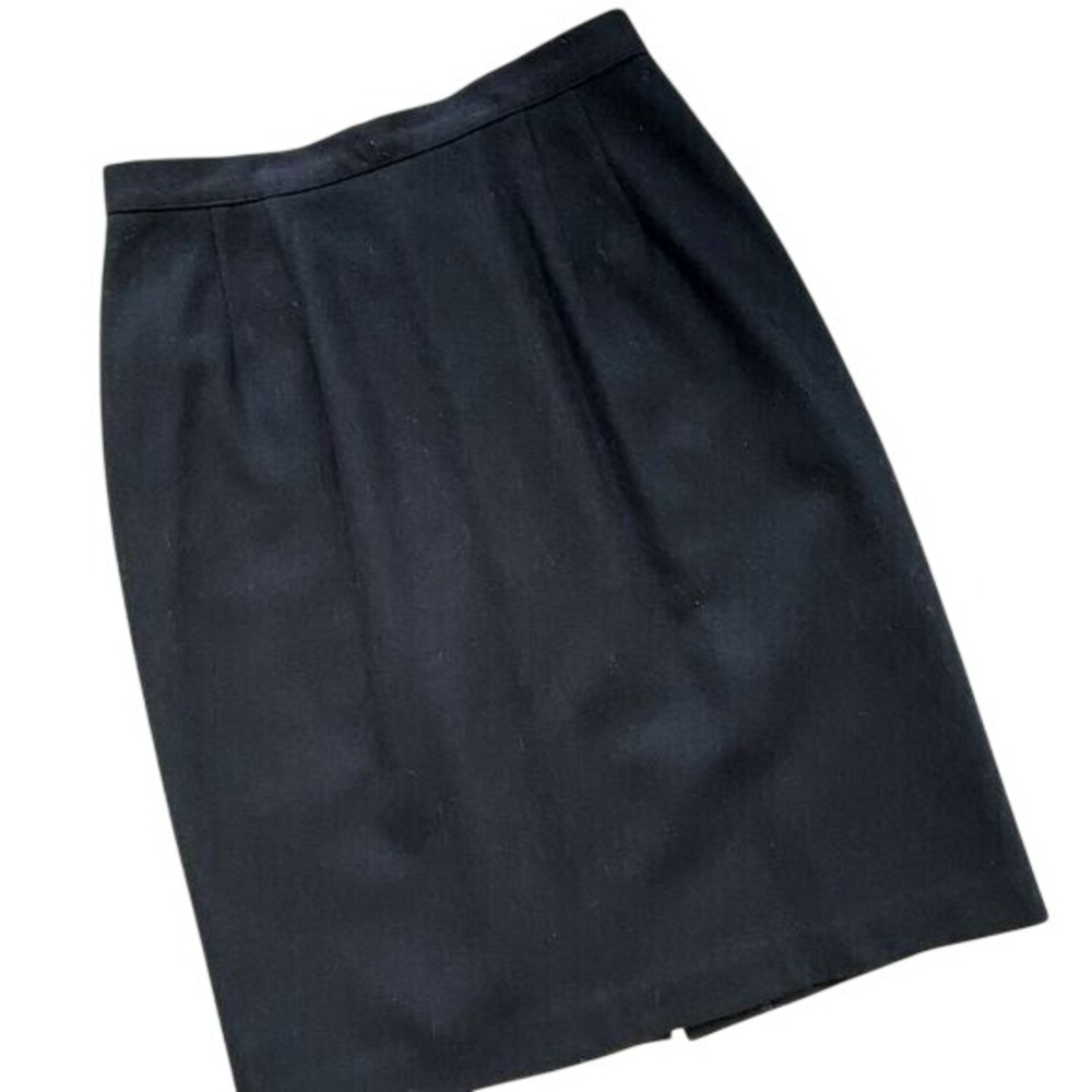 Vtg Wool Black Pencil Skirt High Waist Lined Fall Dark Academia Corporate Goth